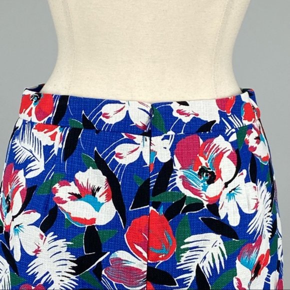 J Crew Womens Tropical Floral Print Pencil Skirt Blue Red Cotton size 4 - Picture 5 of 10